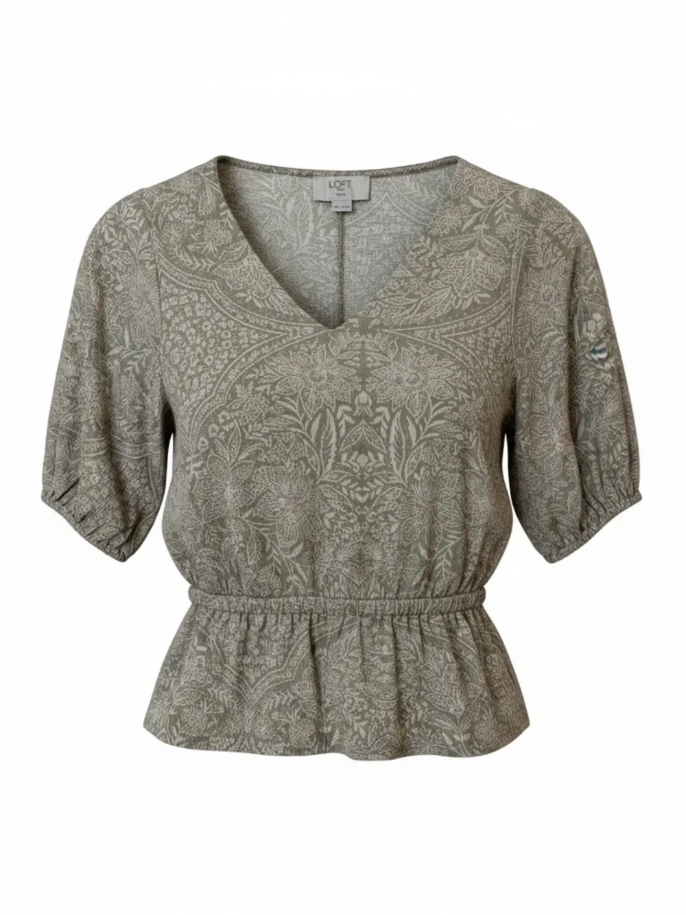 LOFT V-Neck Peplum Blouse in Olive Green Size XXS